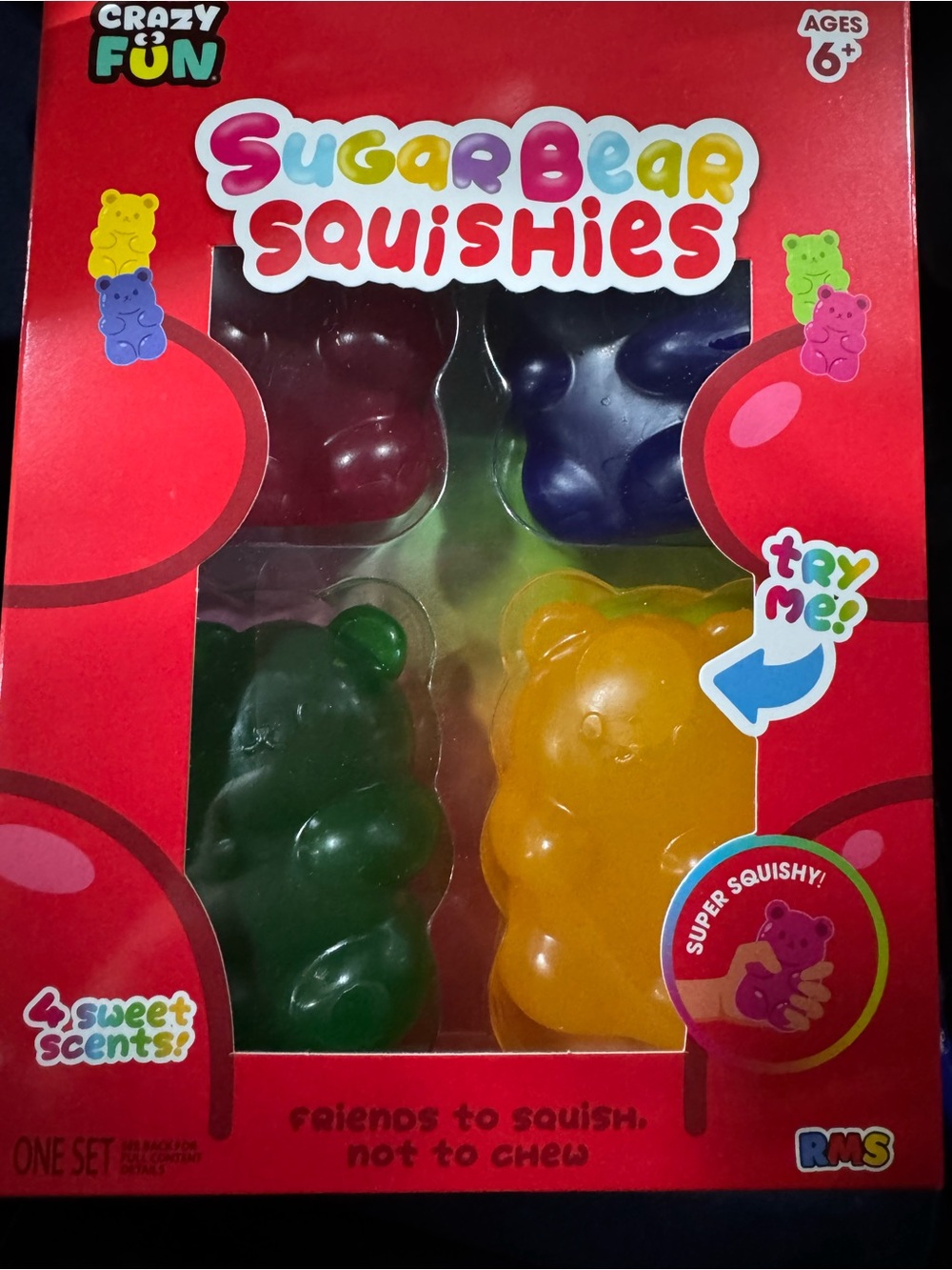 RMS Sugar Bear Scented Gummy Bear Squishies Set of 4 Squeezable Stress Toy 6+